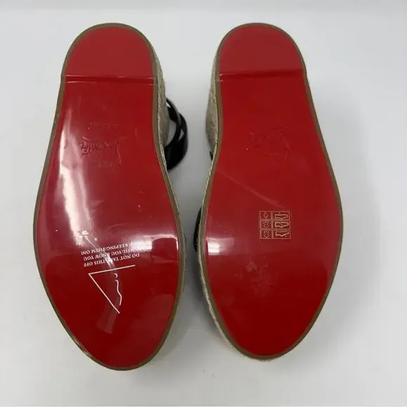 Christian Louboutin Mariza Zeppa Black Leather Wedge Sandals Size 38 - Picture 10 of 11